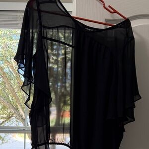 a.n.a Sheer Black Flutter Sleeve Blouse